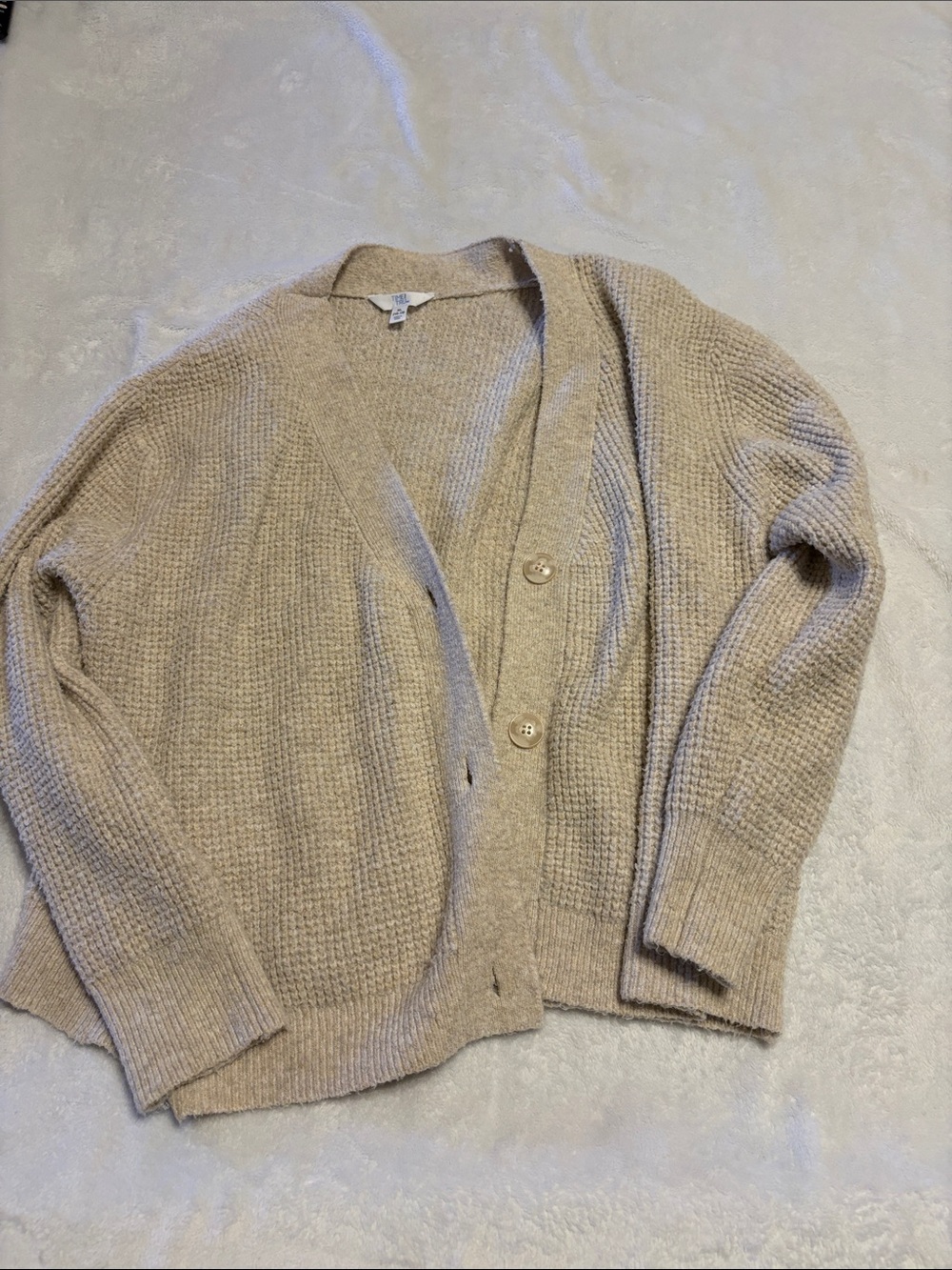 Time and Tru Beige Button V-Neck Cardigan Sweater